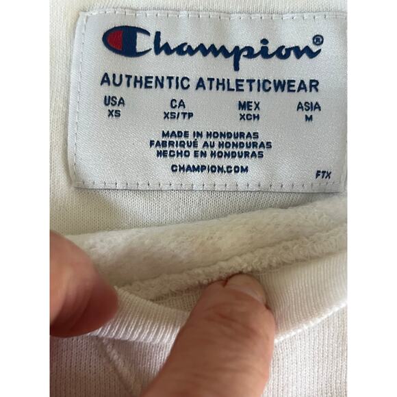 Champion White Crewneck Sweatshirt XS | Embroidered Logo | Classic Fit - Picture 2 of 6